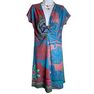 Desigual Women’s Colorful Green Floral Print Day Dress Size L